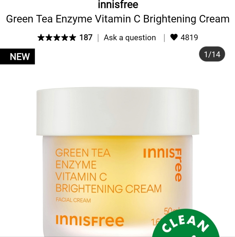NWT NNISFREE GREEN TEA ENZYME VITAMIN C BRIGHTENING MOISTURIZER